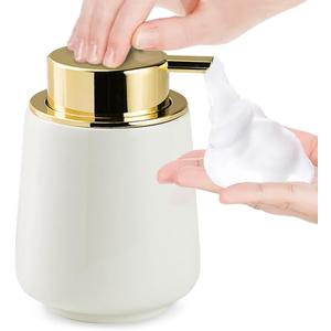 Modern Foam Soap Dispenser for Bathroom, Chic Ceramic Bottle, Gold Soap Dispenser Pump (White)