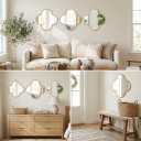 DECANIT Decorative Wall Mirrors Set of 3,Gold Clover Hanging Mirrors with Scalloped Frame for Living Room, Bedroom & Entryway, Accent Wall Decor