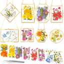 Barydat 8 Set Glass Pressed Flower Frames 8 Different Shapes Hanging Photo Picture Frame Gift with 8 Bag Dried Flowers Chains for Artwork Frame Home Wall Decor Plant Specimen Photo Display(Brass)