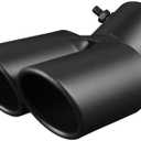 Dual Exhaust Tips, Stainless Steel Double Outlet Car Muffler Tail Tip Exhaust Curved Type Tailpipe Tip 63mm/2.5" Inlet Bolt-on Exhaust Tip Bevel Port (Curved,Matte Black)