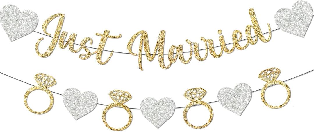 Just Married Banner Wedding Decorations Just Married Decorations Just Married's Sign Just Married's Car Decorations Wedding Reception Decorations (Just Married)