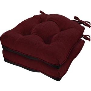 Cozyide Chair Cushions for Dining Chairs, 17" x 17" Non-Slip Kitchen Chair Pads with Adjustable Ties, Indoor Chair Cushions for Dining Room, Burgundy (Pack of 2)