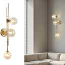 3-Light Glass Wall Sconces Mid Century Modern Globe Wall Light Fixtures Bathroom Vanity Lights with Glass Shade, Indoor Wall Light for Bedroom Living Room Hallway (Amber)