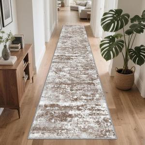 Runners for Hallways Ultra Non-Slip 2x10 Long Runner Rugs Washable Abstract Tear and Stain Resistance No Pile Lightweight Modern Rug Runners for Entryway, Kitchen, Walkway, Entrance, Brown