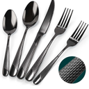 PUREAIN Silverware Set, Black Hammered Flatware Set for 4,  Mirror Polished Stainless Steel Cutlery Set for Home, Kitchen, Restaurant and Hotel, Dishwasher Safe