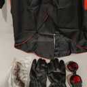 Adult Dr Villain Costume Cosplay Black Red Jacket Coat for Men Halloween Party Outfit with Jacket Gloves Glasses and Beard (Small, 4pcs)