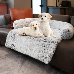 Tinaco Luxurious Calming Bed Mats, Washable Removable Couch Cover, Plush Long Fur Mat for Pets, Waterproof Lining, Perfect for Small, Medium and Large Dogs and Cats (Gradient Gray, L) (36.0"L x 31.5"W x 5.1"Th)