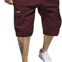 JMIERR Mens Casual Twill Cargo Shorts Cotton Drawstring Classic Cargo Stretch Short with 6 Pockets (Red, XXL)