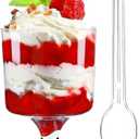 TOFLEN 5 Oz Mini Dessert Cups with Spoons 80 Pcs | Serves 40 | Round Plastic Dessert Goblet Cups for Party Appetizers, Mousse, Pudding, Dessert Shooters Shot Glasses