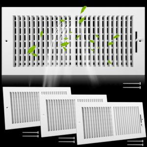 4 Pack Air Ceiling Vent Cover Grille 14"w x 6"h Duct Opening Size, 2 Way Steel Grille Register with Adjustable Damper for Ceiling Wall HVAC Heat Cold Air Conditioner (White, Outer 15.75" W x 7.75" H)