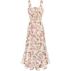 GRACE KARIN Women's 2026 Summer Floral Boho Dress Square Neck Strapped Swing A Line Sundress Beach Long Maxi Outfits (M)