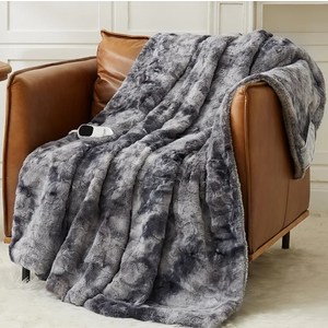 Homemate Heated Blanket Electric Throw - 50"x60" Heating Blanket Throw 1/2/4/6/8 Hours Auto-Off 10 Heat Levels Over-Heat Protection Luxury Faux Fur Sherpa ETL Certification