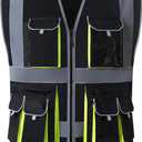 JKSafety 10 Pockets Black Color Safety Vest Zipper Front with High Reflective Strips Meets ANSI/ISEA Standards (88-Black, XX-Large)