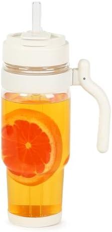 Nefeeko 32oz Glass Tumbler with Lid, Straw & Handle, Lead-Free Wide Mouth Drinking Cup for Iced Coffee, Smoothie, Water-Perfect for Office, Home, Driving & Gifts, Fits in Cup Holder (White)