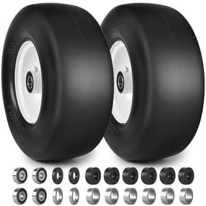 phepetroll 13x5.00-6 Flat Free Lawn Mower Tires and Wheels 3/4" 5/8" 1/2" Ball Bearings, 13x5x6 Zero Turn Mower Front Tires, Smooth Tires for Commercial Grade Lawn 3.25"-5.25" Adjustable Centered Hub