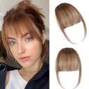 ELEFOCUS Clip-on bangs 100% Real Hair Fine Light Brown Fake Bangs Daily Wear Fake Bangs