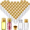 200 Pcs 10ml Mini Plastic Bottles Vials Tiny Jar with Aluminum Screw Lid Cap Clear Plastic Sample Container with Sealed Top Metal Lid for Cosmetic Essential Oil Specimen DIY Craft (Gold)