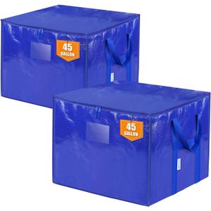 TICONN 2 Pack Extra Large Moving Bags with Zippers & Carrying Handles, Heavy-Duty Storage Tote Moving Boxes for Space Saving (2 PK, 45 Gallon)