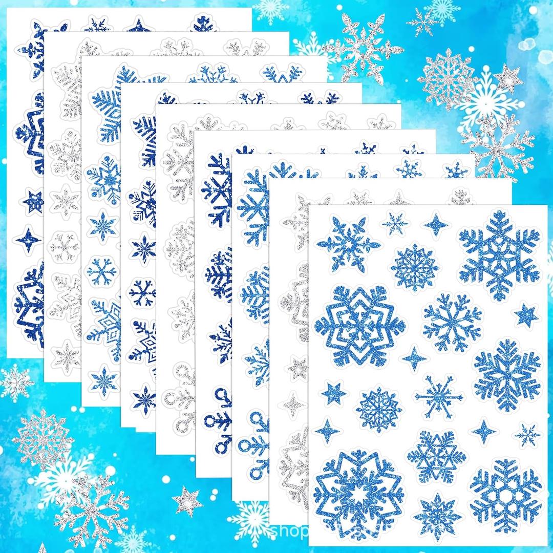 180 Self-Adhesive Snowflake Shaped Stickers - Christmas Party Favor Decoratives for Supplies, Cards, Gift Bags & Presents