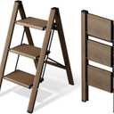 HillhutApex 3 Step Ladder, Lightweight Portable 3 Step Stool with Anti-Slip Wide Pedal,330lbs Capacity Aluminum Ladder for Household,Office,Library(Walnut)