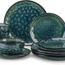vancasso Starry Dinnerware Set for 4, Handmade Reactive Glaze Stoneware 12 Pieces Plates and Bowls Sets, Dishwasher and Microwave Safe Dish Set, Green