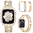 Mosonio Compatible with Apple Watch Band 38mm 40mm 41mm 42mm 44mm 45mm 46mm 49mm with 2 Pack Case Women, Jewelry Replacement Metal Bands Strap with Bling PC Protective Case for iWatch Ultra SE Series 10/9/8/7/6/5/4/3/2/1