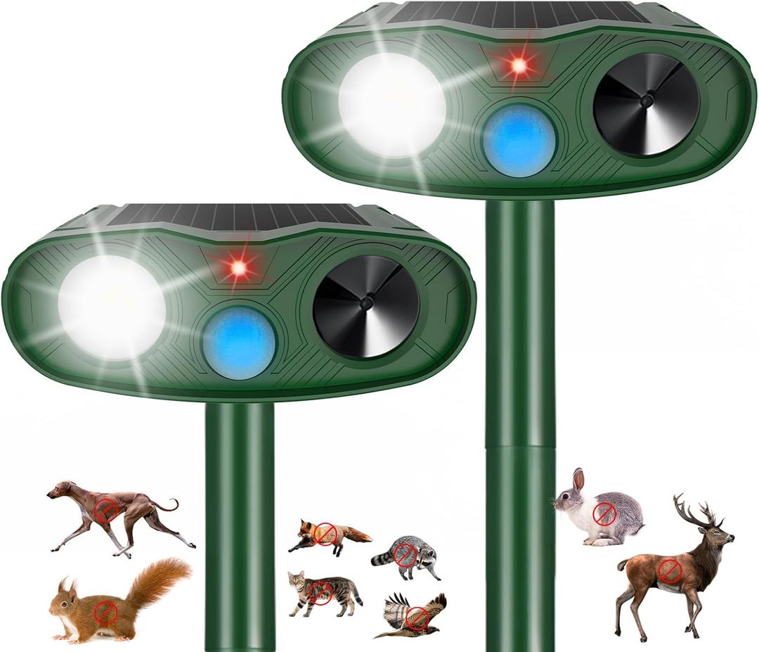 Solar Ultrasonic Animal Repellent Outdoor Cat Repellent Devices with Motion Detection&Flash Light Squirrel Rabbit Dog Cat Deterrent,Keep Rodent Chipmunk Raccoon Deer Away for Yard Garden