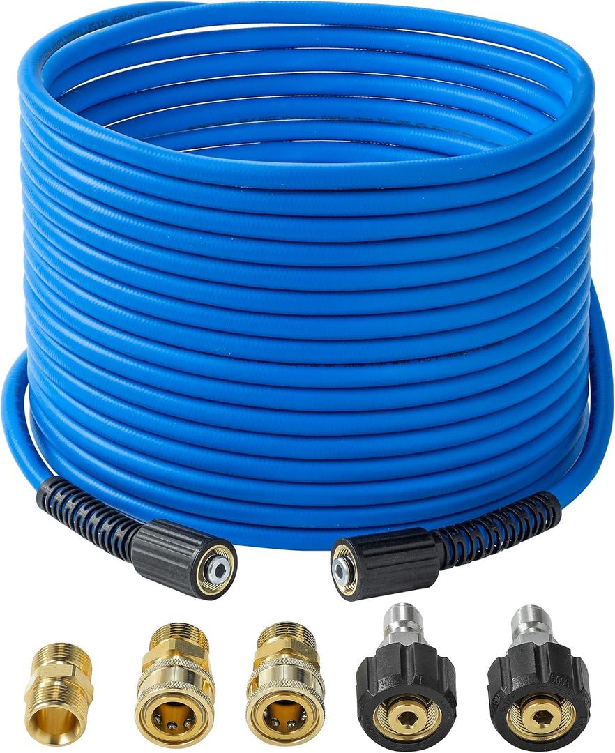 FIXFANS Pressure Washer Hose 1/4" X 50 FT High Power Washer Extension Hose Kink & Wear Resistant High Pressure Hose for Replacement Compatible with M22 Fittings 3600PSI