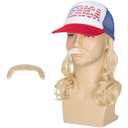 Yan Dream Blonde Mullet Hat Wig with Mustache for Men 4th of July American Costume Funny Wigs Men