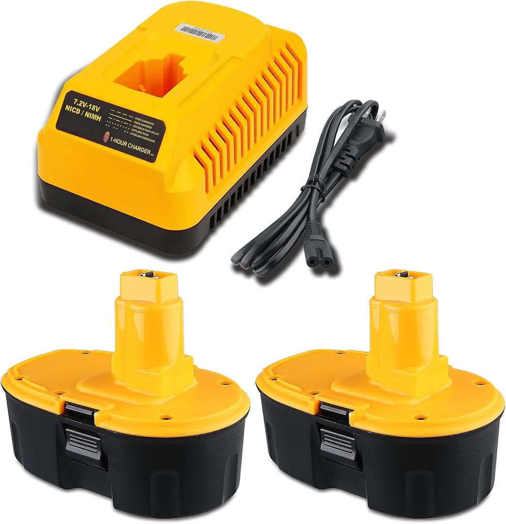 2Pack 4.8Ah DC9096 Replacement for Dewalt 18 Volts NI-MH Battery DC9098 DC9096 DC9091 DE9057 DW9116 with DC9310 Fast Charger Replacement for DEWALT 7.2V-18V Battery Charger