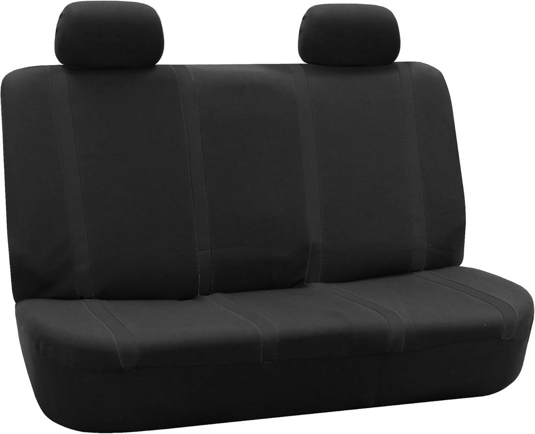 FH Group Car Seat Covers Rear Set Cloth - Car Seat Covers with Removable Headrest,Universal Fit,Automotive SeatCovers,Washable Car SeatCover for SUV,Sedan,Van Black