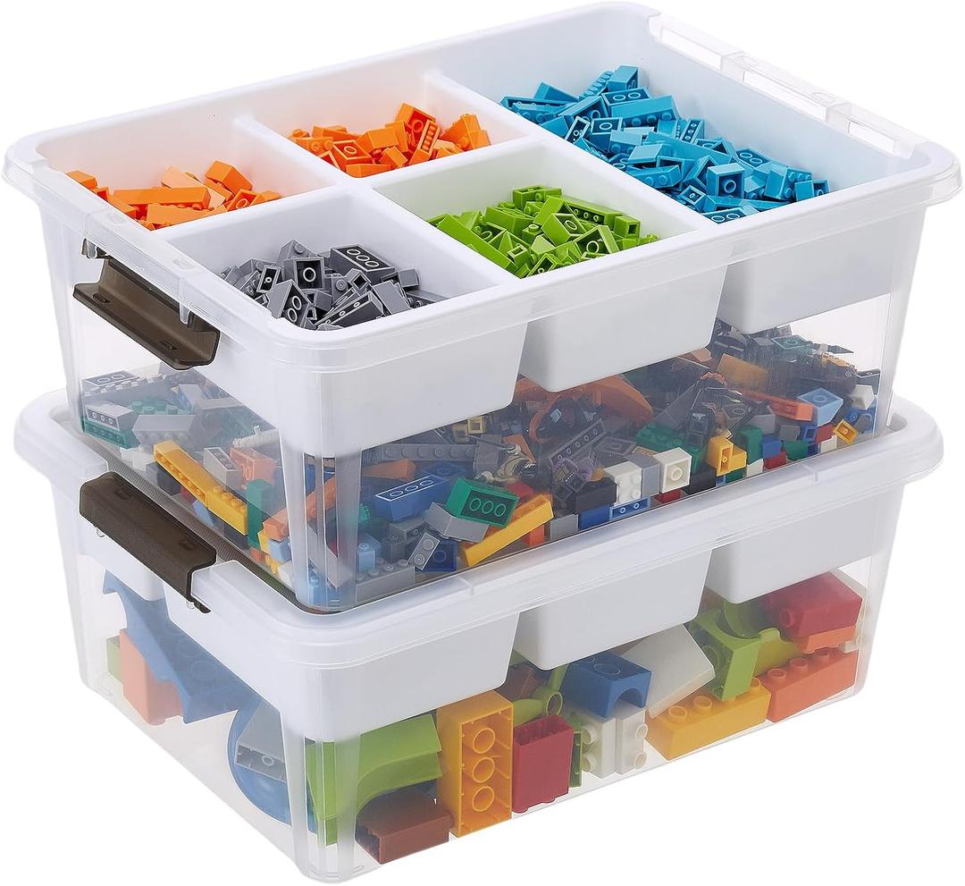 Plastic Storage Box with Removable Tray Craft Organizers and Storage Clear Storage Container for Organizing Bead, Tool, Sewing, Playdoh (White, 2Pack-17QT)
