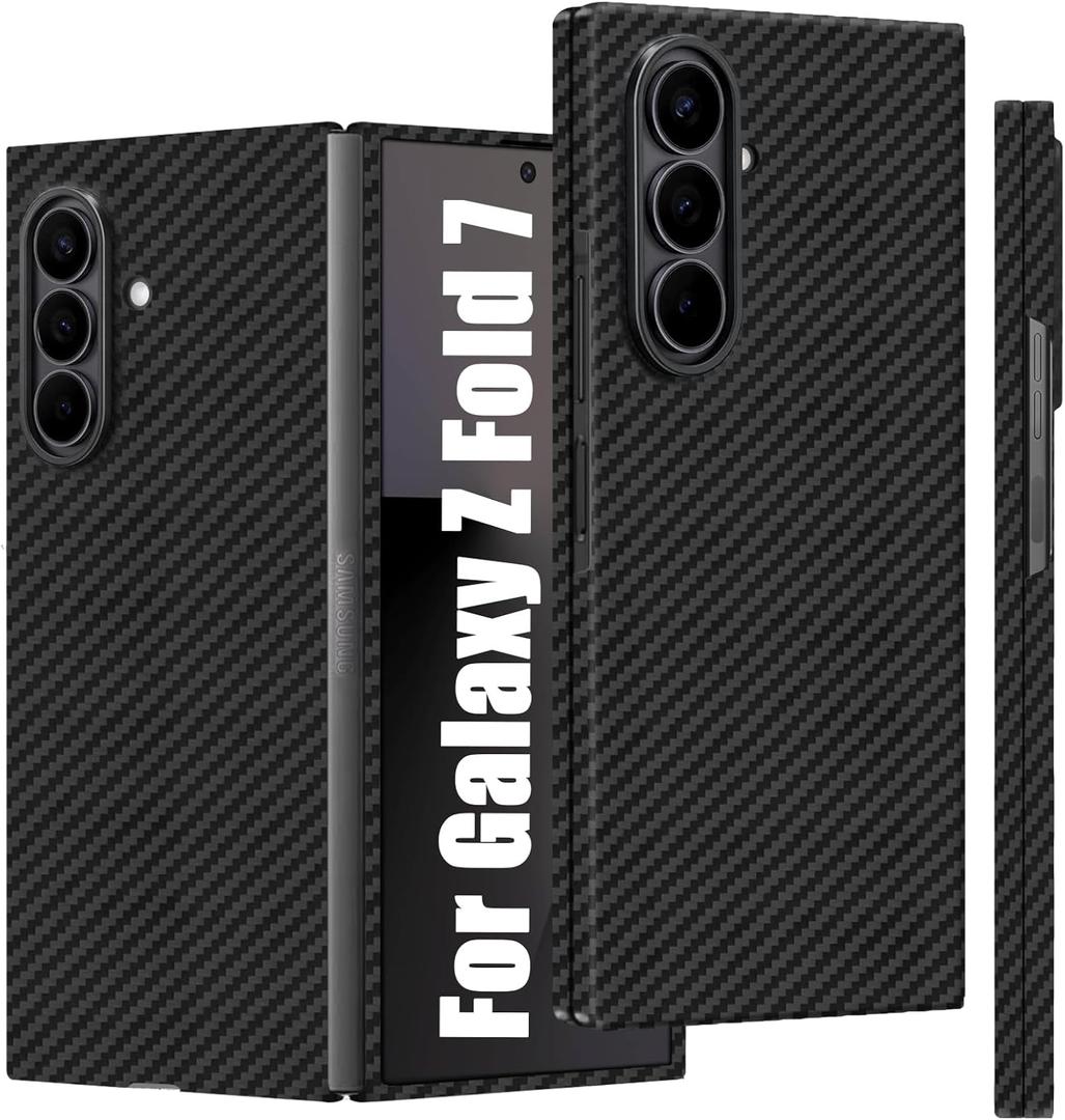 Slim 1500D Aramid Fiber Case Compatible with Samsung Galaxy Z Fold 7, Thin Carbon Fiber Cover with Wireless Charging Support (Matte Black)