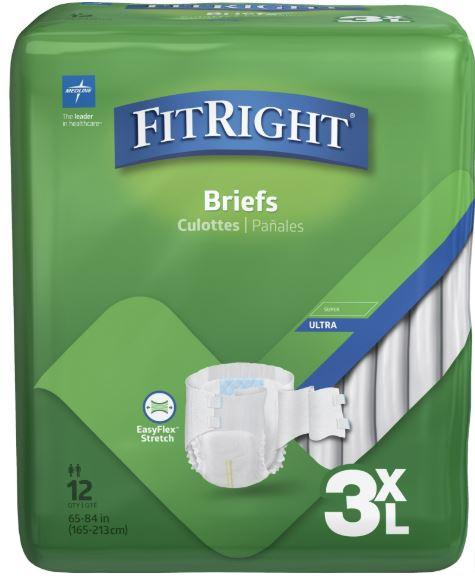Medline Adult Briefs FitRight Ultra 3XL Leak Proof MoistureFitRight Adult Diapers, Ultra Heavy Absorbency, L (Waist Size 44in-56in), 80 Count, OptiFit Incontinence Briefs for Men and Women, Disposable, Moisture-Wicking, Leak Protection,