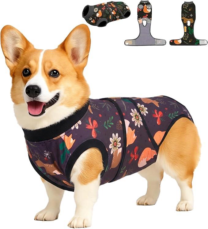 PetWarm Dog Surgery Suit, Surgery Suit for Dogs, Professional Pet Recovery Shirt Abdominal Wounds Bandages, Female Male Dog Onesie for Spay Neuter, Zoo Pattern, Black Brown, M