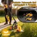 Electric Weed Wacker Cordless with Wheels,Electric Weed Eater Battery Powered 4000mAh,4 in 1 Grass Trimmer/Brush Cutter/Grass Edger/Small Lawn Mower,No String Trimmer with Blade, 2 Battery (Yellow)