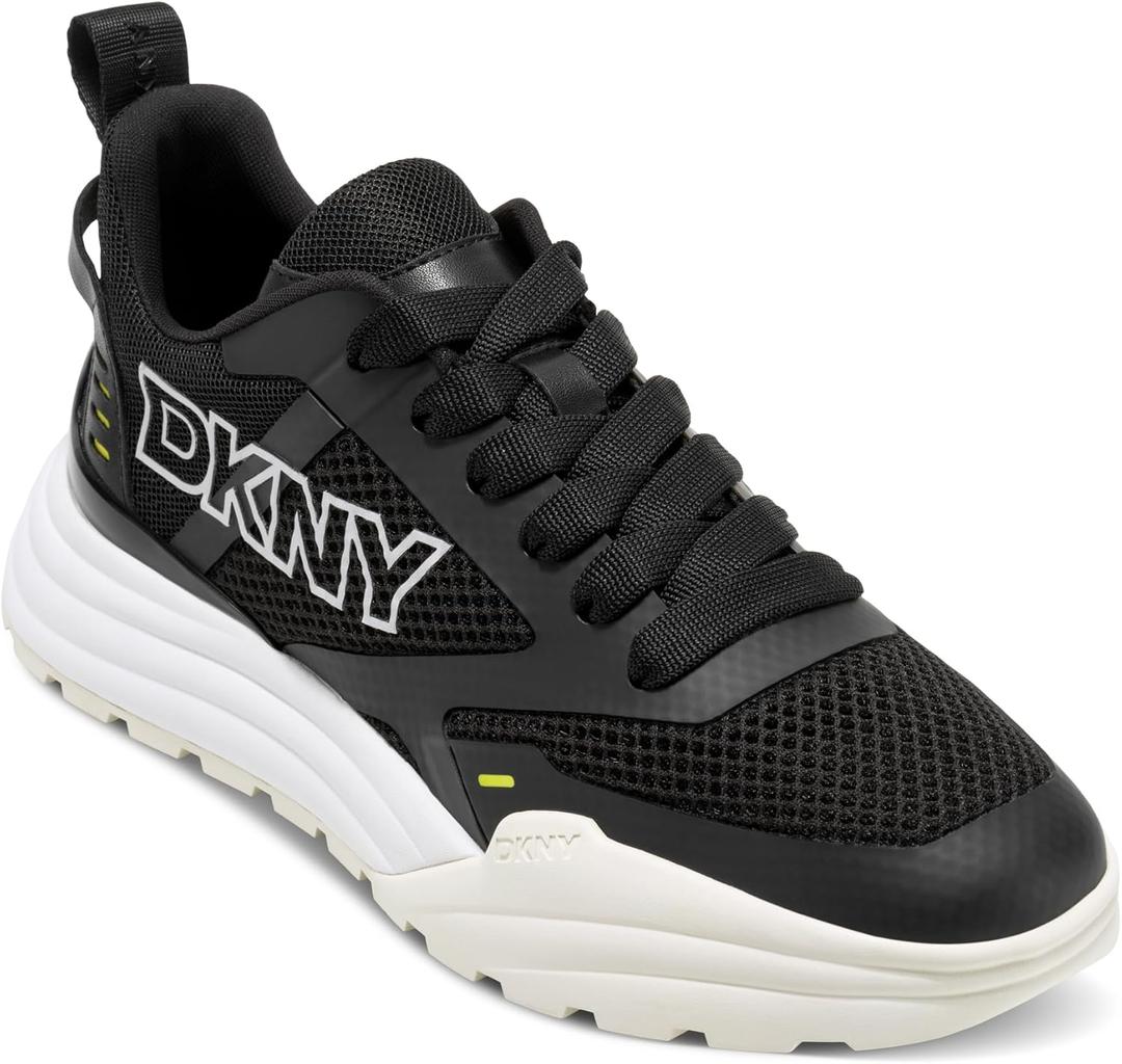 DKNY Womens Zaine Lace Up Sneaker with Mesh and Logo Details (9.5, Black)