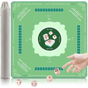 UPGRADED Mahjong Mat for Table - 31.5x31.5 Anti Slip Noise Reduction Mahjong Table Mat with Rules, Multi-Game Mat, Mahjong Table Cover for Poker/Board Games/Dominoes, for Christmas Table Decor Gifts (Green)
