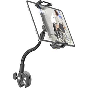 Gooseneck Tablet Holder Wheelchair & Hospital Bed, Clamps 0.55-1.77" Tubes, Fits Rehab Equipment Handlebars Thick Case Friendly for iPad Pro Air Mini, Galaxy, Fire HD, 5.5-15.6-inch Devices