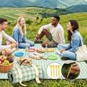 Extral Large Outdoor Waterproof Picnic Blanket With Shoulder Strap, 80"X80" 3-Layer Windproof Foldable Picnic Mat with Corner Nails, Machine Washable, Camping, Lawn Park Grass, Travel, Beach, Green