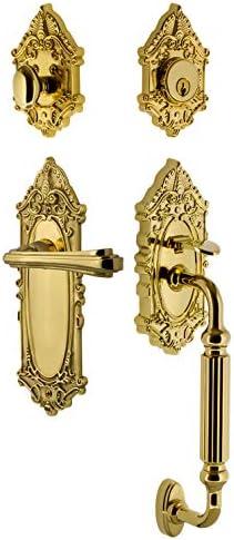 Nostalgic Warehouse Victorian Plate F Grip Entry Set Fleur Lever in Polished Brass