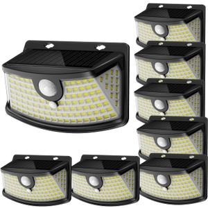 Aootek New Solar Motion Sensor Lights 120 LEDs with Lights Reflector,270 Wide Angle, IP65 Waterproof, Step Lights for Front Door, Yard, Garage, Deck (Black, Daylight White, 8-Pack)