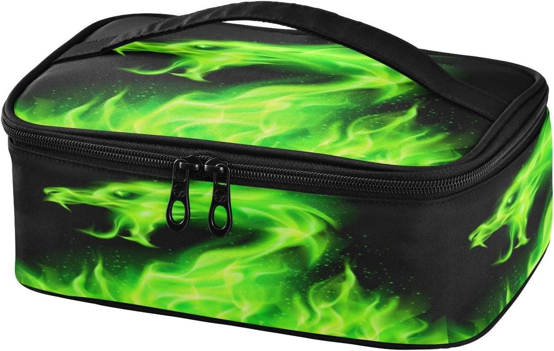 Caikeny Kids Lunch Bag Fire Dragon Green Insulated Reusable Lunch Bag Lunch Box for Women School Office Picnic