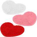Timgle 3 Pcs Valentines Day Heart Shaped Rugs Galentine Day Love Bath Mats Cute Rugs Non Slip Washable for Home Entrance Bathroom Shower Floor Decor, 20'' x 24'' (Chenille, White Pink Red)
