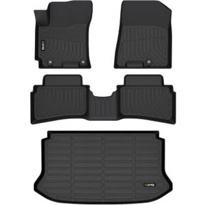 Floor Mats & Cargo Liner Set Fit for 2020-2024 2025 Hyundai Venue (Cargo Liner Only Fit The Upper Layer) All Weather Protection TPE Anti-Slip Car Full Set Floor Liners Custom Accessories-Black