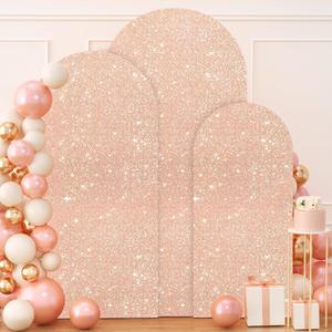 FUHSY Set of 3 Arch Backdrop Cover 7.2FT/6.6FT/6FT Rose Gold Spandex Sequin Arch Covers Stretchy Backdrop Glitter Wedding Arch Stand Cover for Birthday Party Banquet Graduation Ceremony Decoration