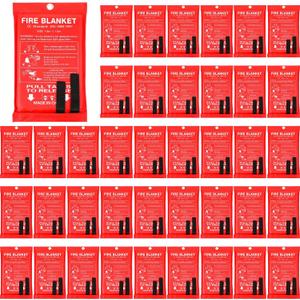 Macarrie 40 Pack 39 x 39 Fire Blanket Emergency for Home and Kitchen Safety Suppression Blanket Fiberglass Fireproof Survival for Fireplace Car Office Camping (Red)