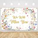 MEHOFOND We Will Miss You Backdrop 6x3.6ft Wildflower Farewell Party Decorations Floral Retirement Graduation Background Banner for Coworker Goodbye Photo Booth Props