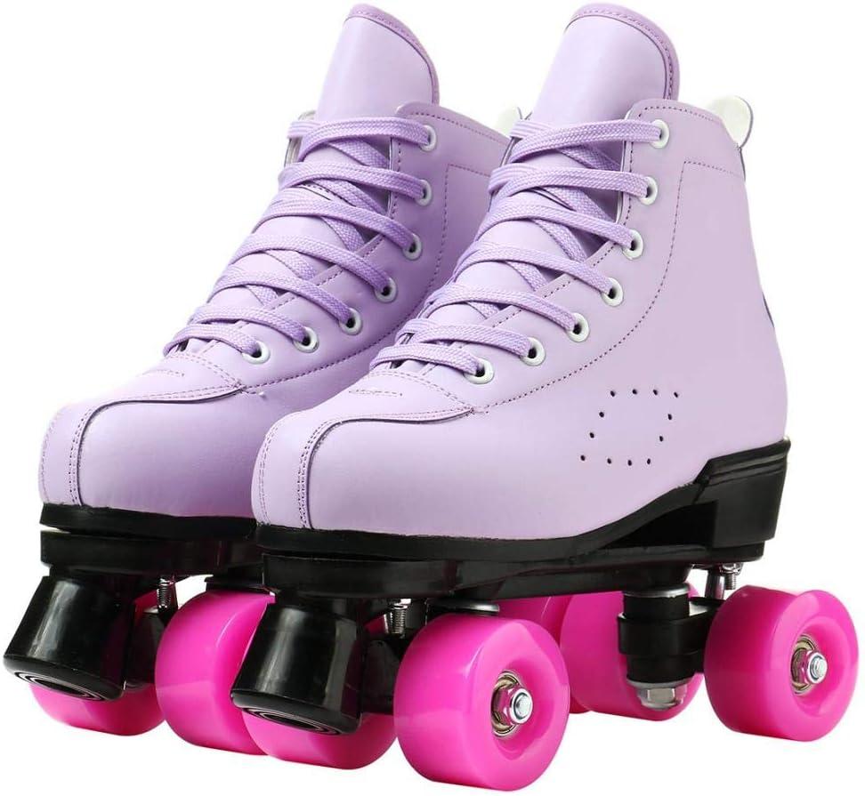 Roller Skates for Women and Men Cowhide High-Top Shoes Classic Double-Row Roller Skate Four-Wheel Roller Skates for Men Girls Unisex (45=US:11, purple)