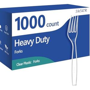 SACATR 1000 Count Plastic Forks Heavy Duty, Plastic Silverware Clear Forks, Premium Disposable Forks Bulk, BPA-Free, Heat Resistant, Suitable for Parties, Events and Everyday Use
